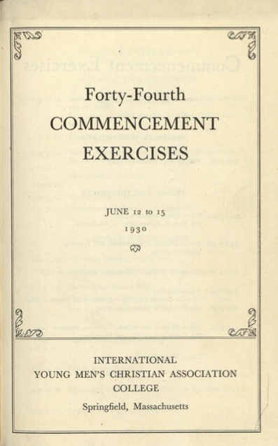 International YMCA College 1930 commencement program cover