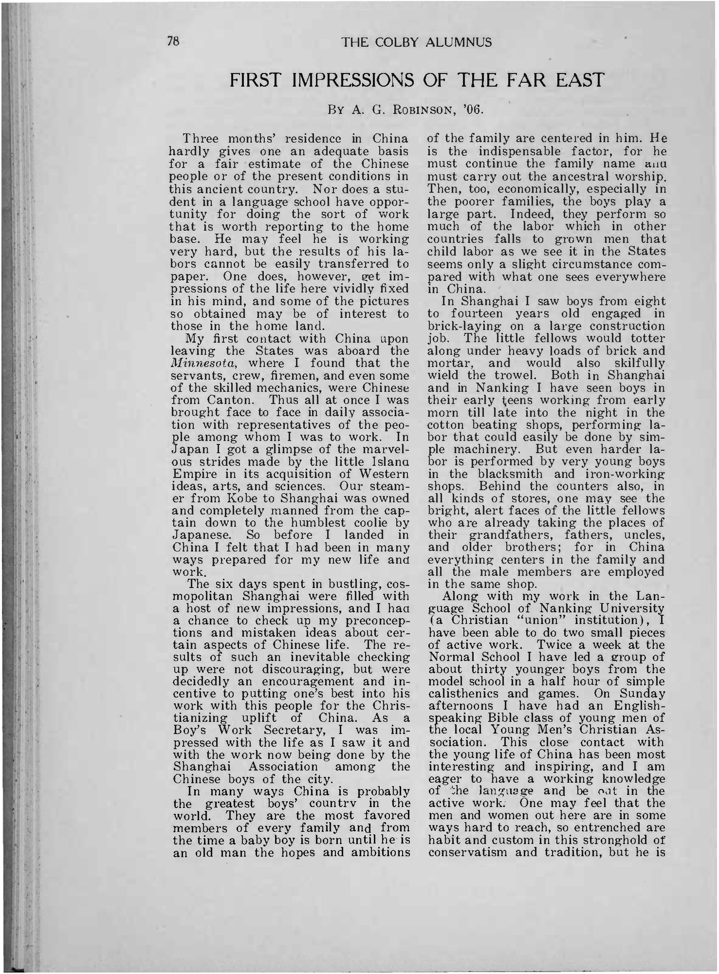 First Impressions of the Far East article page by A. G. Robinson